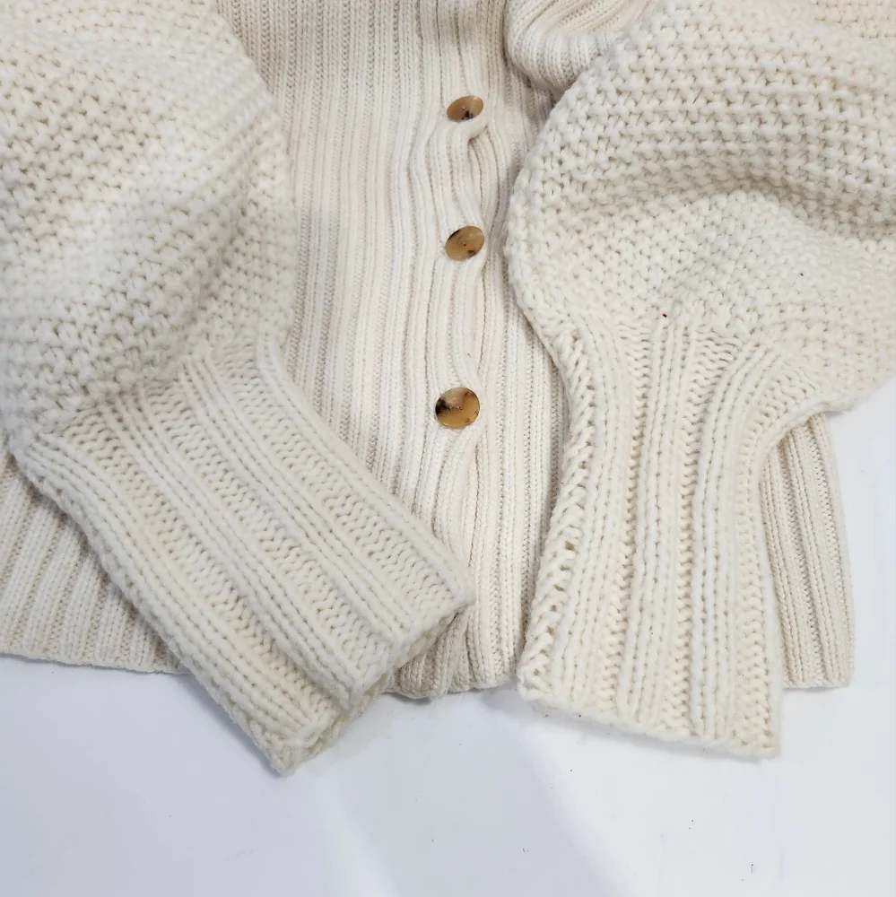 TSE Wool Cashmere Blend Button Dowm Ivory White Balloon Sleeve Knit Sweater - Picture 10 of 12